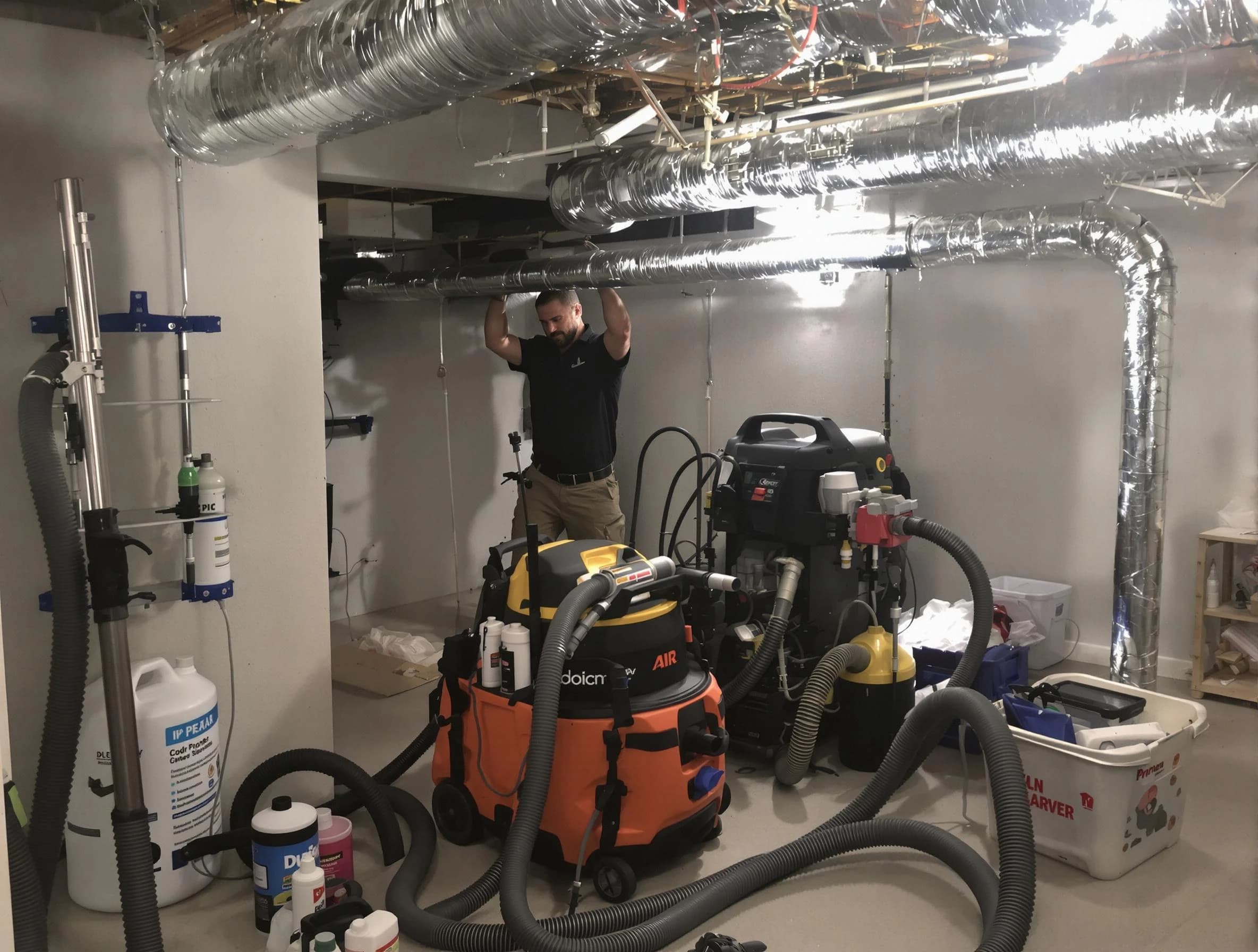 Ambridge Air Duct Cleaning specialist performing professional mold removal from air ducts using safety equipment in Ambridge