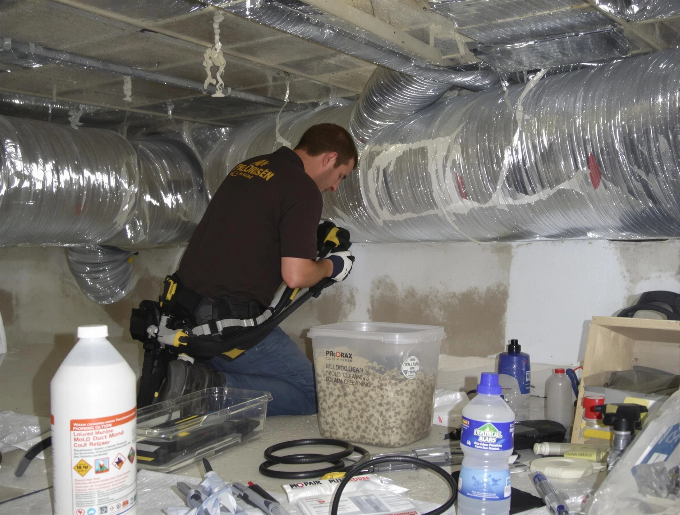 Ambridge Air Duct Cleaning specialist performing professional mold removal from air ducts in Ambridge