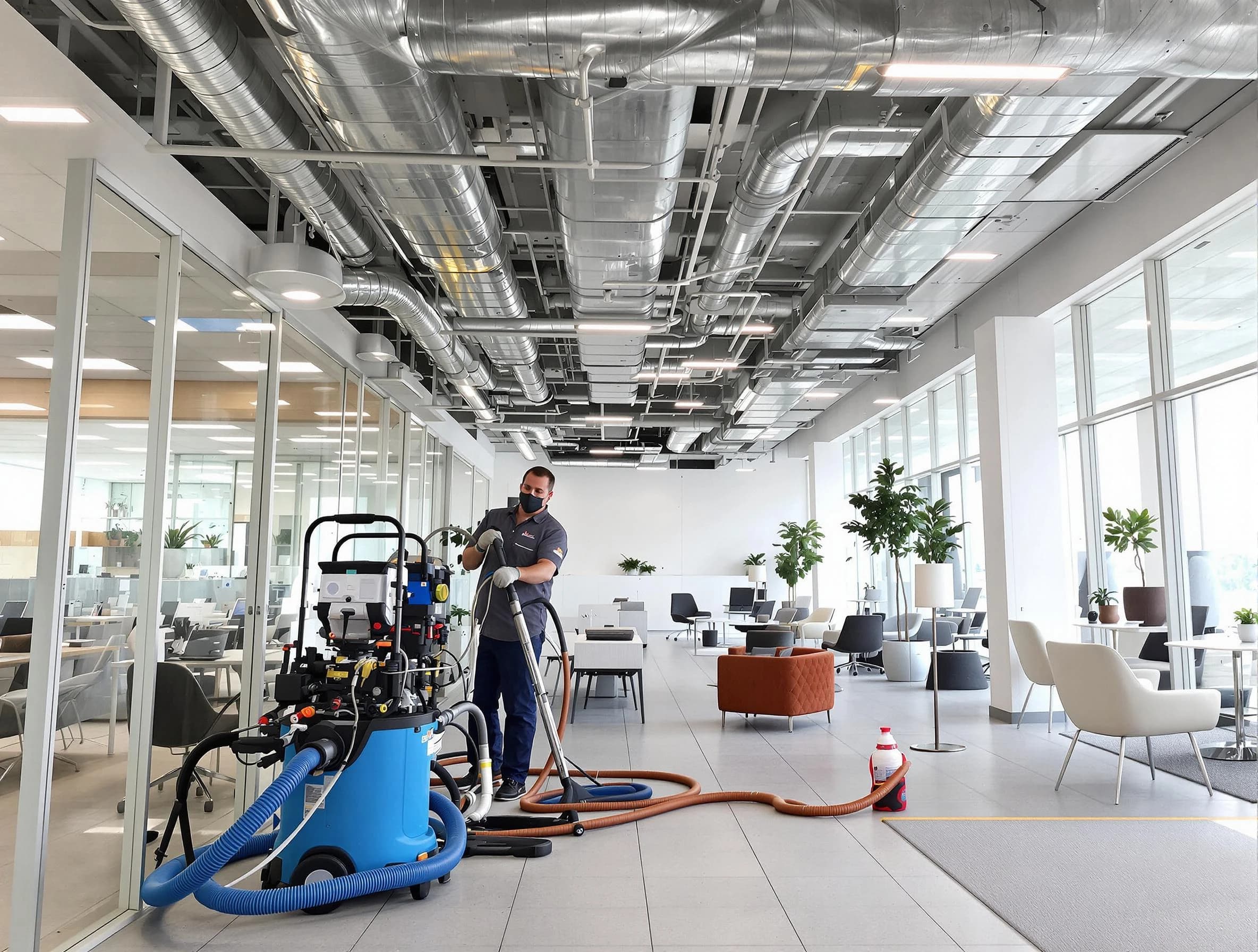 Ambridge Air Duct Cleaning team conducting comprehensive commercial duct cleaning at a business location in Ambridge