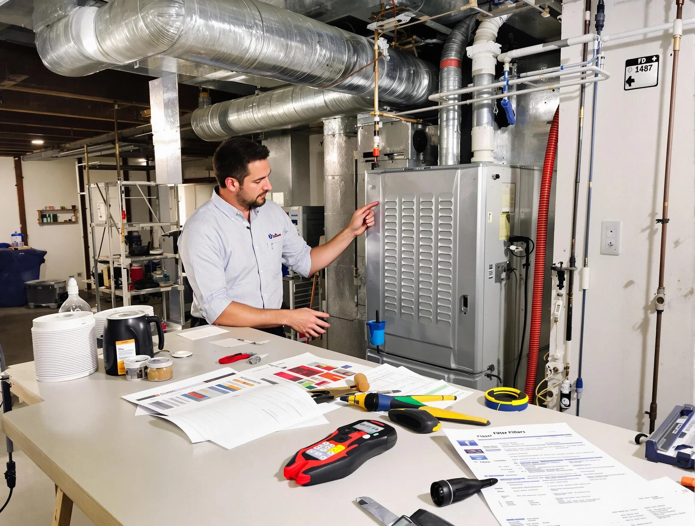 Ambridge Air Duct Cleaning inspector conducting detailed filter system evaluation using professional diagnostic tools in Ambridge