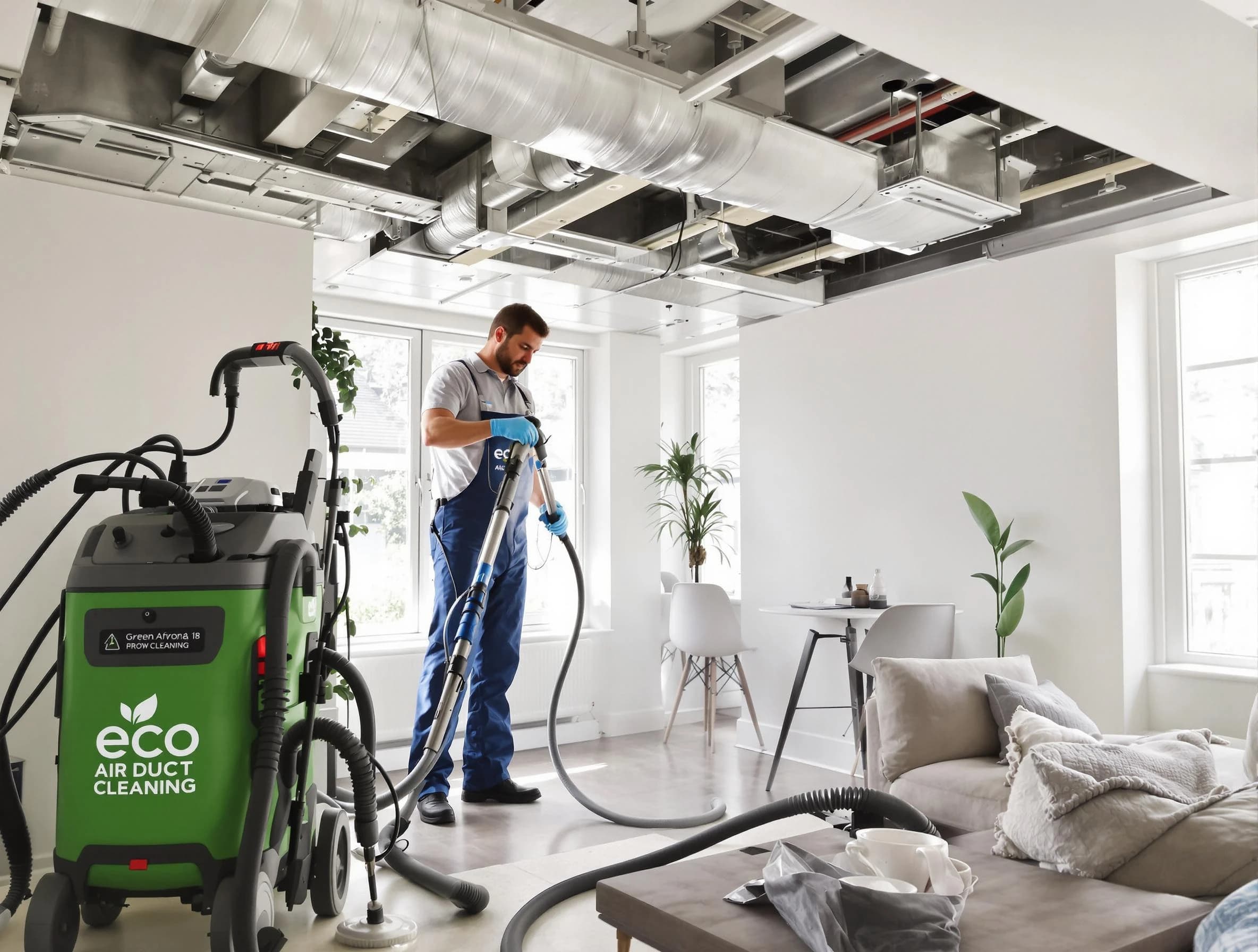 Ambridge Air Duct Cleaning technician performing eco-friendly duct cleaning using sustainable methods in Ambridge
