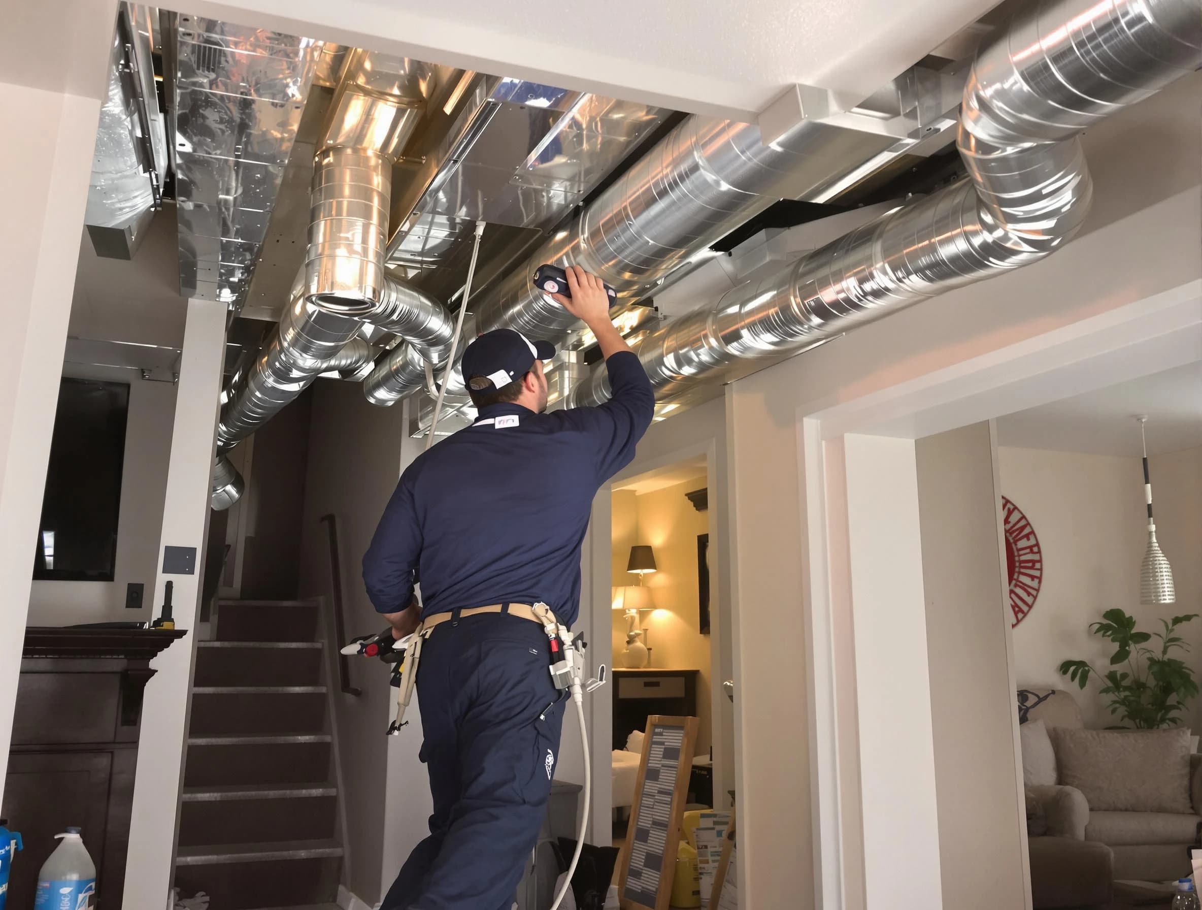 Ambridge Air Duct Cleaning expert performing specialized duct cleaning in a mobile home in Ambridge