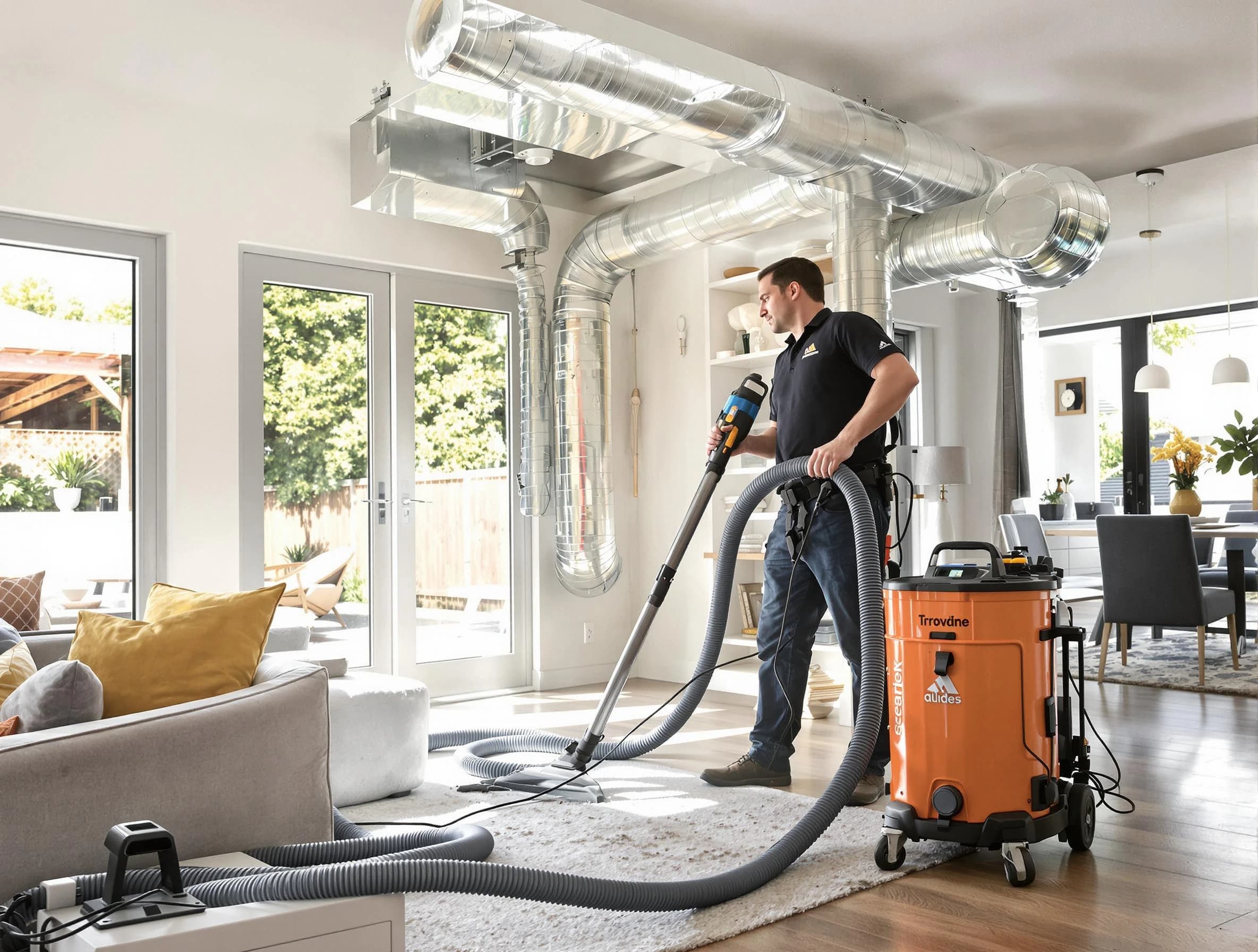 Ambridge Air Duct Cleaning specialist performing thorough residential duct cleaning using advanced equipment in Ambridge