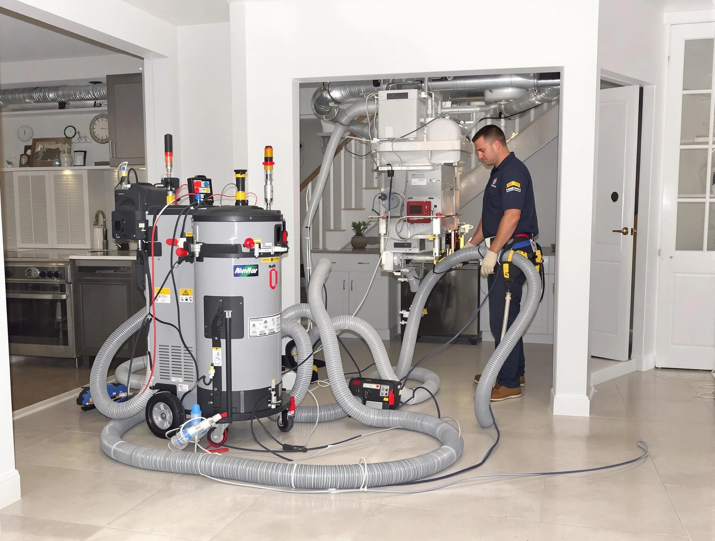 Ambridge Air Duct Cleaning technician operating negative pressure cleaning equipment for thorough duct maintenance in Ambridge