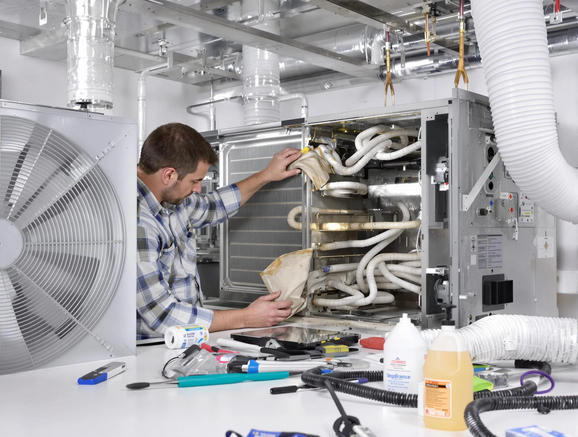 Ambridge Air Duct Cleaning specialist performing precision AC coil cleaning in Ambridge