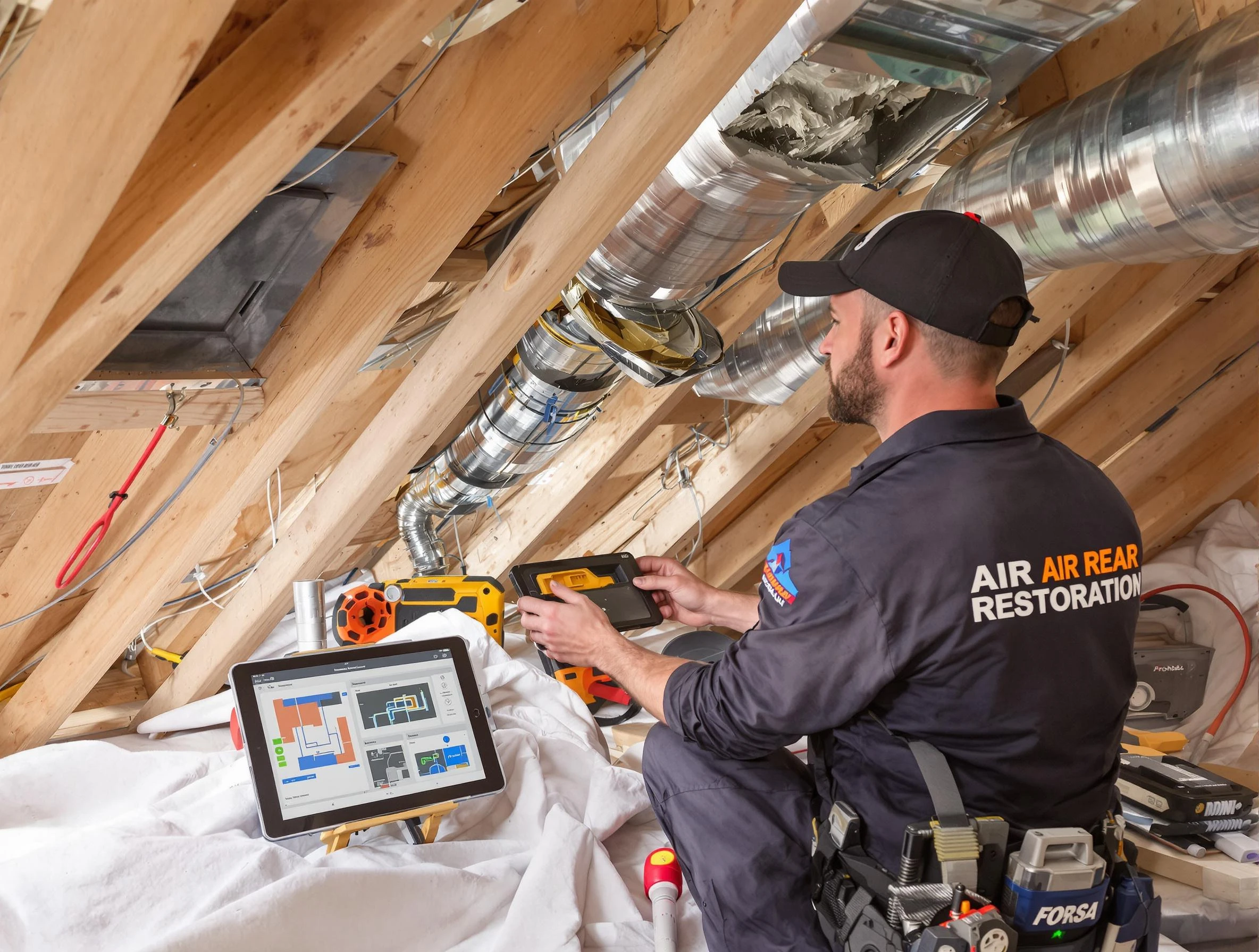 Ambridge Air Duct Cleaning technician performing precise duct repair work in Ambridge
