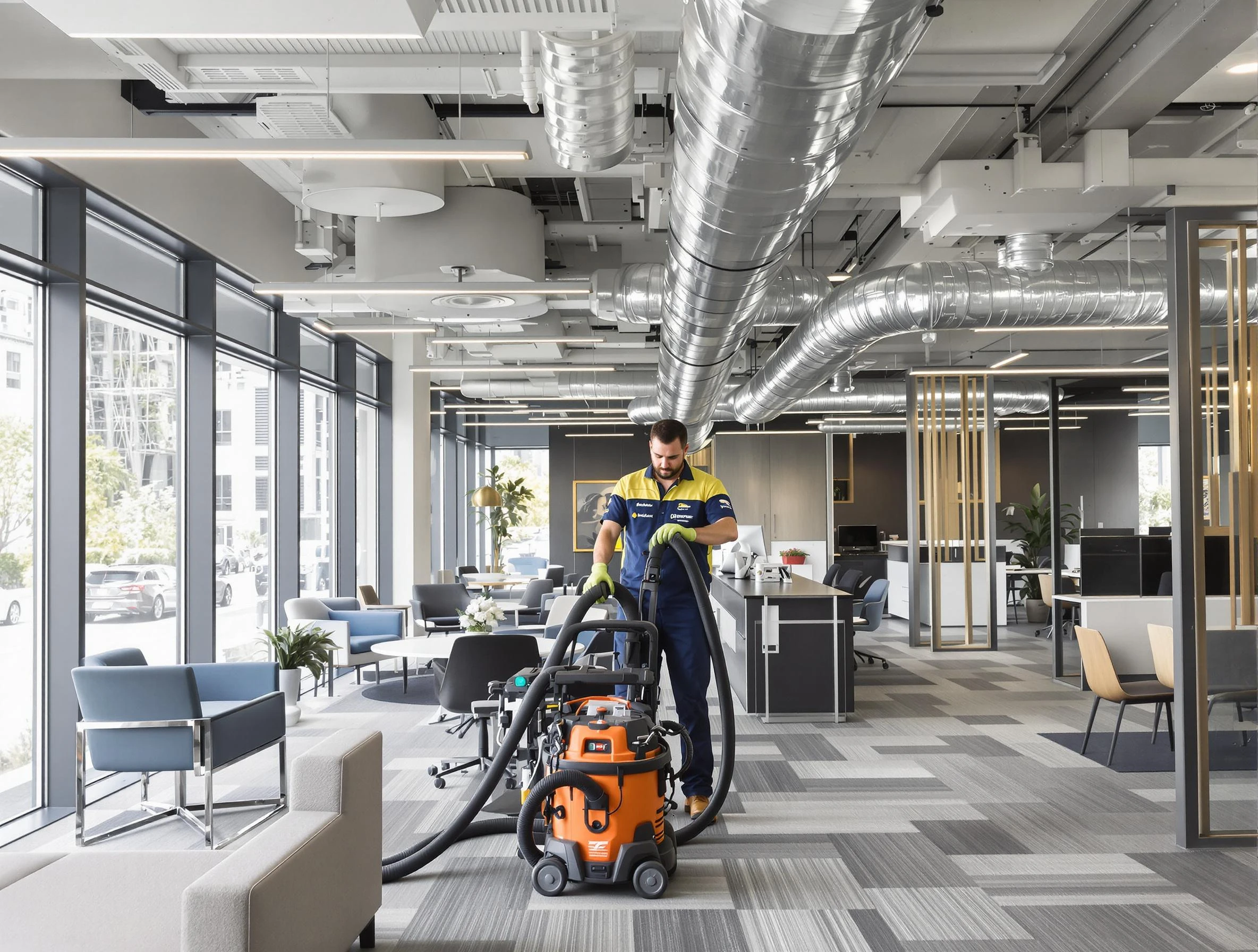 Ambridge Air Duct Cleaning team performing thorough commercial duct cleaning at a Ambridge business center