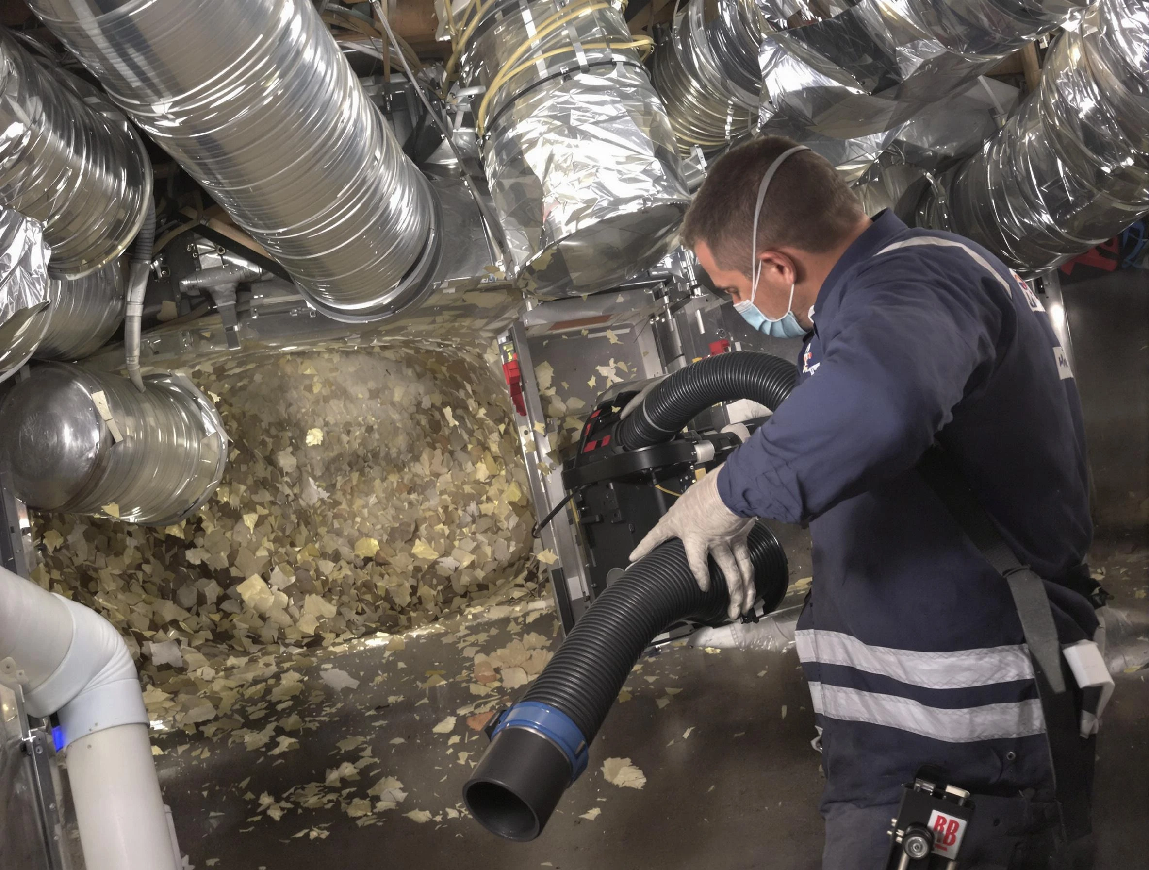 Ambridge Air Duct Cleaning specialist operating negative pressure cleaning equipment for thorough duct maintenance in Ambridge
